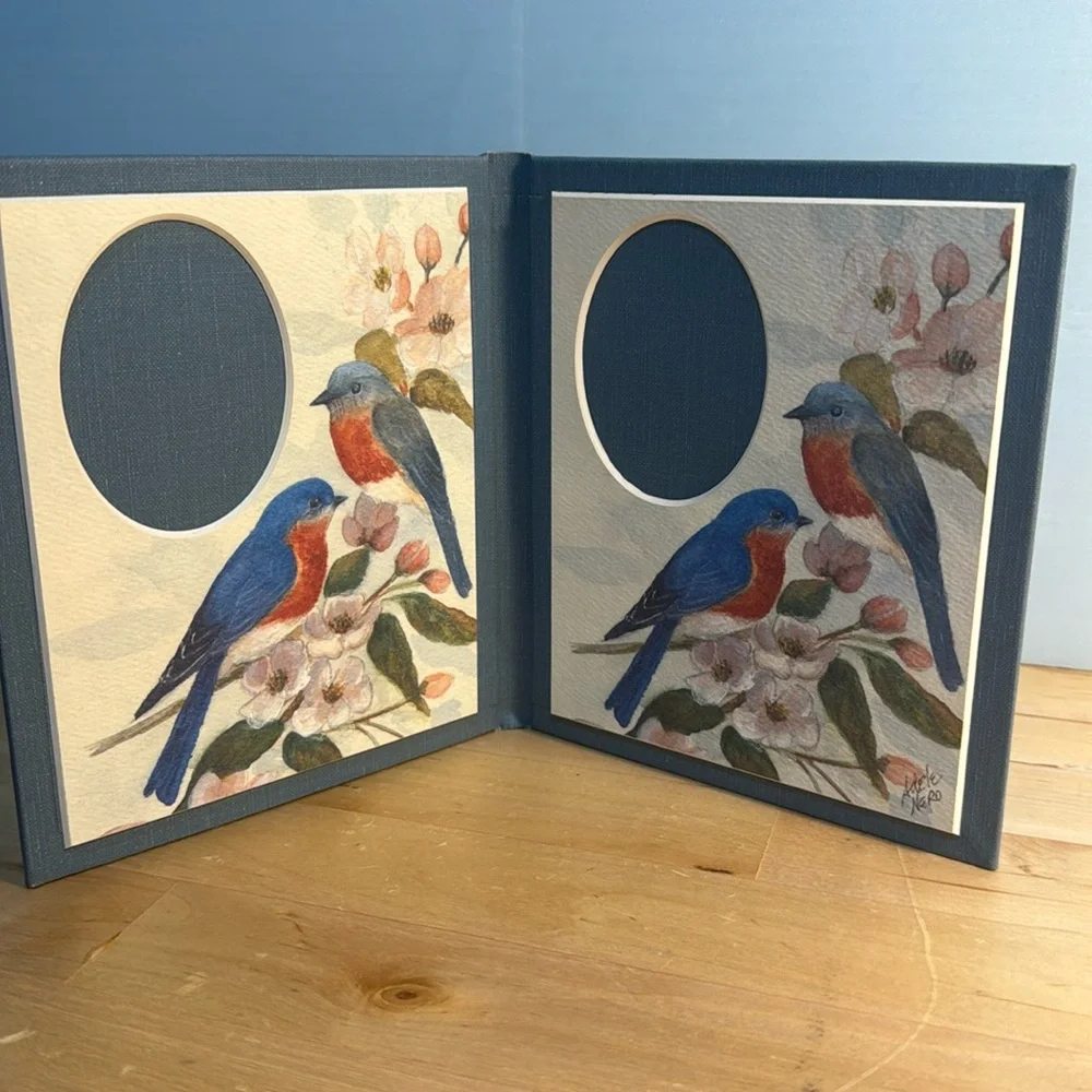 Adele Nero Matted Frame Bluebirds & Blossoms Holds 2 pictures Made in USA